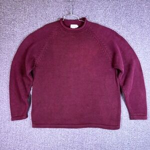 VTG J.Crew Roll Neck Sweater Men XL Burgundy Cotton Chunky Knit Oarsman Pullover